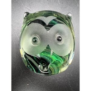 Green Art Glass‎ Owl Sculpture Paperweight Irish